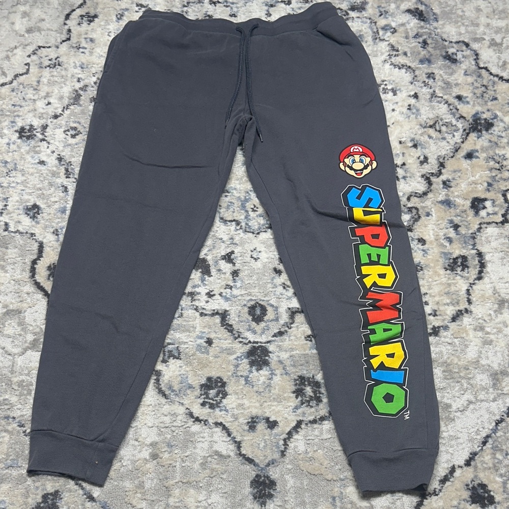 Super Mario Sweatpants Men’s L Black Joggers Nintendo Gamer Pants Logo Graphic